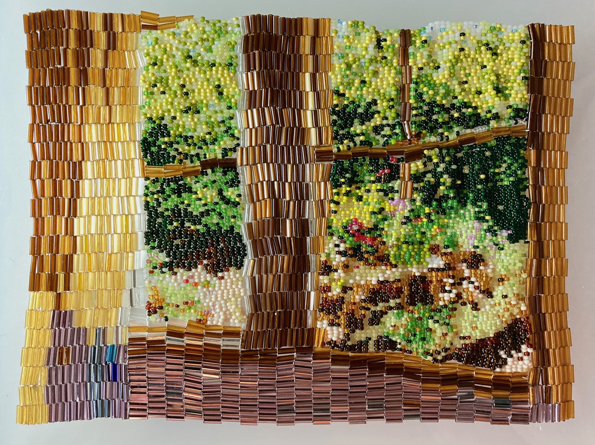 Beaded textile: patio garden